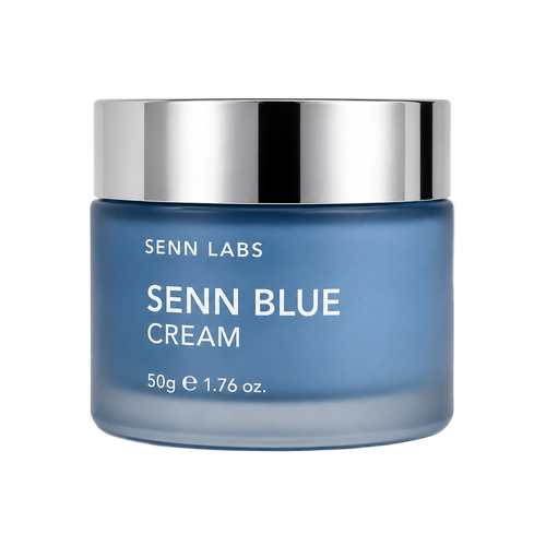 Senn Blue Face Cream jar on white background