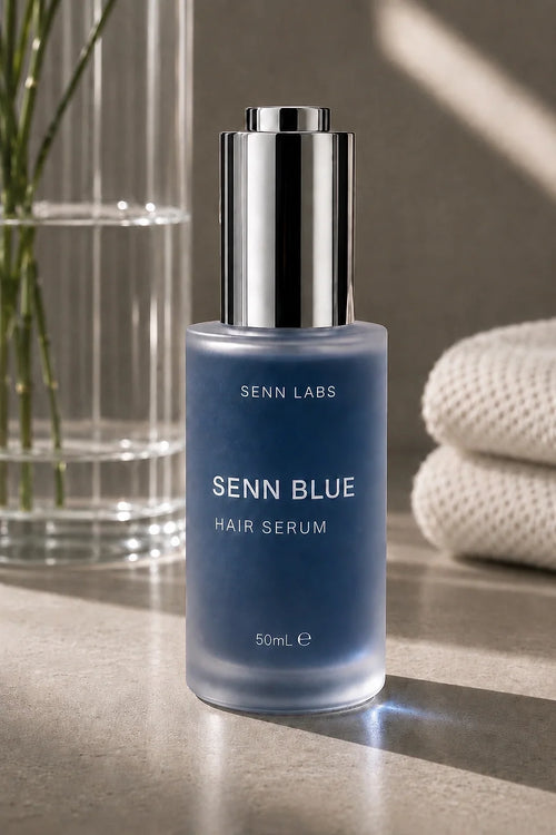 Senn Blue Hair Serum bottle with dropper