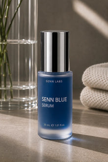 Senn Blue Face Serum bottle with dropper