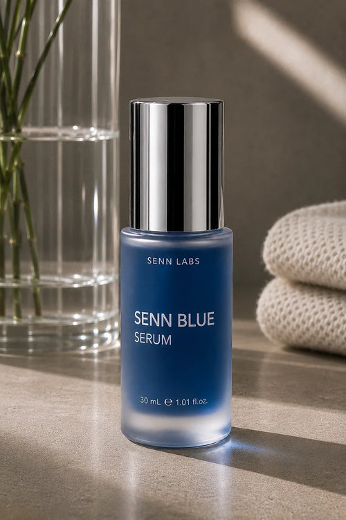 Senn Blue Face Serum bottle with dropper