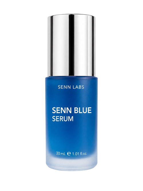Senn Blue Face Serum bottle on white background